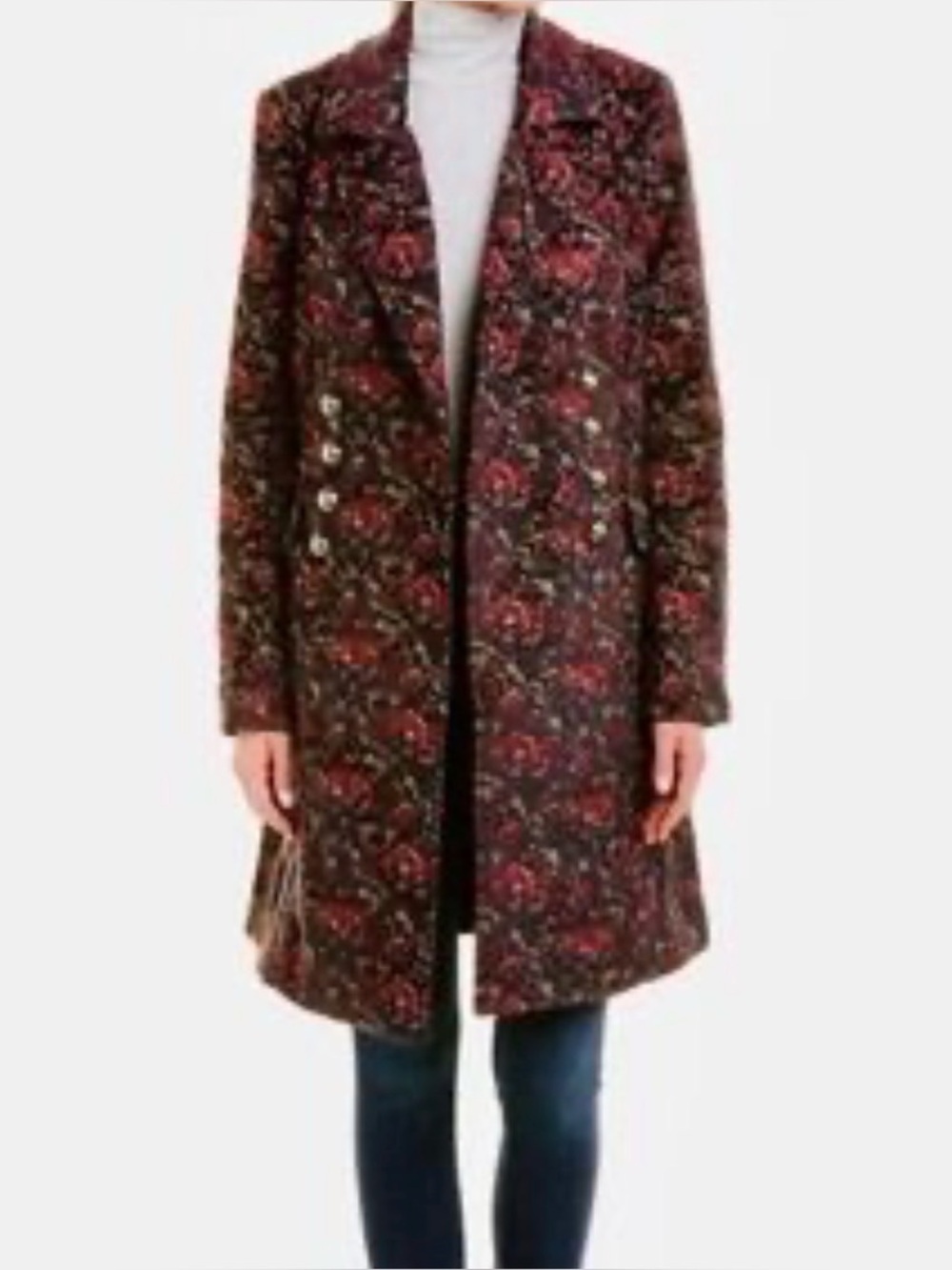 Free People Fox Trot Equestrian Coat Long Military Jacket Jacquard - Picture 1 of 12